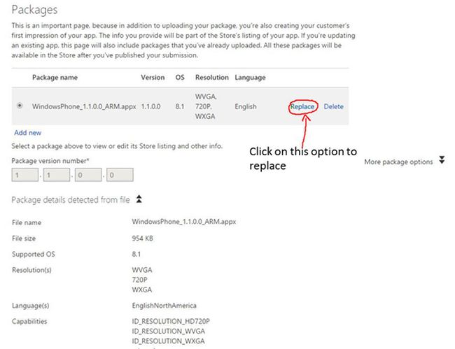 replace option in windows app